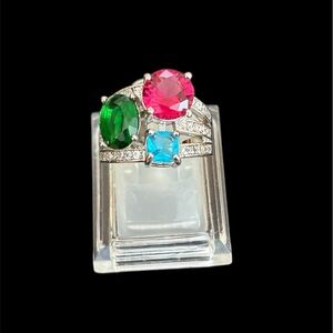 Elegant Multicolor Gemstone CZ Ring